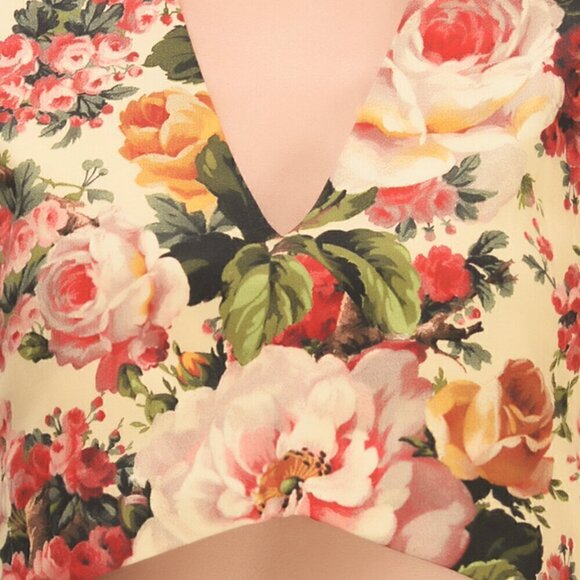 Zara Floral Crop Tank Top S V-Neck Vintage Rose Print Zip Back Summer Flower - Picture 5 of 10